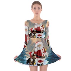 Merry Christmas, Santa Claus With Funny Cockroach In The Night Long Sleeve Skater Dress by FantasyWorld7