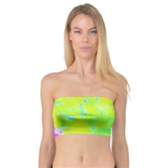 Fluorescent Yellow And Pink Abstract Garden Foliage Bandeau Top by myrubiogarden