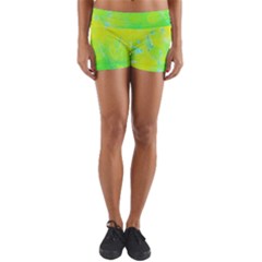 Fluorescent Yellow And Pink Abstract Garden Foliage Yoga Shorts by myrubiogarden