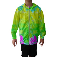 Fluorescent Yellow And Pink Abstract Garden Foliage Hooded Windbreaker (kids) by myrubiogarden