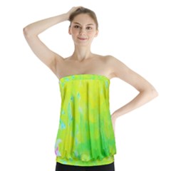 Fluorescent Yellow And Pink Abstract Garden Foliage Strapless Top by myrubiogarden