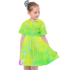 Fluorescent Yellow And Pink Abstract Garden Foliage Kids  Sailor Dress by myrubiogarden