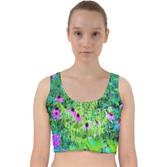 Purple Coneflower Garden With Tiger Eye Tree Velvet Racer Back Crop Top by myrubiogarden