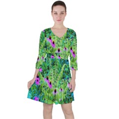 Purple Coneflower Garden With Tiger Eye Tree Ruffle Dress by myrubiogarden