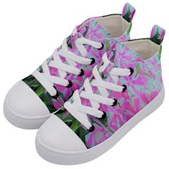 Hot Pink And White Peppermint Twist Garden Phlox Kid s Mid-top Canvas Sneakers by myrubiogarden