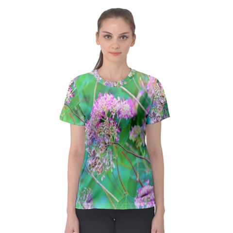 Invincibelle Spirit Hot Pink Hydrangeas On Aqua Green Women s Sport Mesh Tee by myrubiogarden