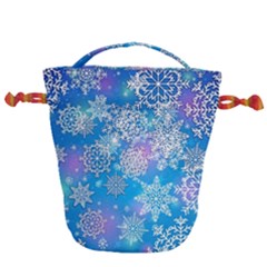 Snowflake Background Blue Purple Drawstring Bucket Bag by Wegoenart