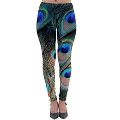 Peacock Feathers Bird Colorful Lightweight Velour Leggings by Wegoenart