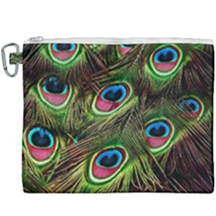 Peacock Feathers Feather Color Canvas Cosmetic Bag (xxxl) by Wegoenart