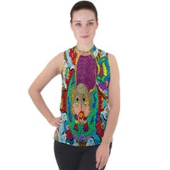 Supersonic Armadillo Mock Neck Chiffon Sleeveless Top by chellerayartisans