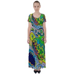 Cosmic Lizards With Alien Spaceship High Waist Short Sleeve Maxi Dress by chellerayartisans