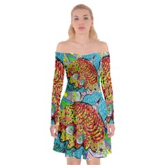 Supersonic Lavahead Lizard Off Shoulder Skater Dress by chellerayartisans