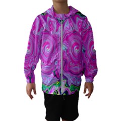 Groovy Pink, Blue And Green Abstract Liquid Art Hooded Windbreaker (kids) by myrubiogarden