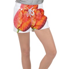 Red Tulip, Watercolor Art Women s Velour Lounge Shorts by picsaspassion