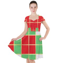 Christmas Fabric Textile Red Green Cap Sleeve Midi Dress by Wegoenart