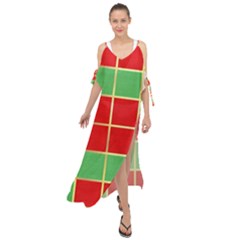 Christmas Fabric Textile Red Green Maxi Chiffon Cover Up Dress by Wegoenart