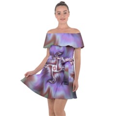 Fractal Rainbow Colorful Pattern Off Shoulder Velour Dress by Wegoenart