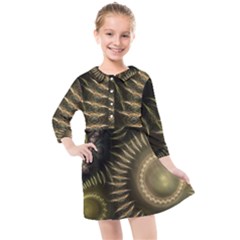 Fractal Steampunk Gears Fantasy Kids  Quarter Sleeve Shirt Dress by Wegoenart