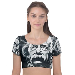 Albert Einstein Street Art Velvet Short Sleeve Crop Top  by Wegoenart