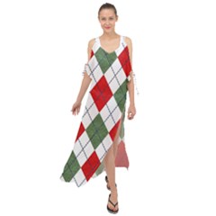 Red Green White Argyle Navy Maxi Chiffon Cover Up Dress by Wegoenart