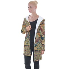 Wings Feathers Cubism Mosaic Longline Hooded Cardigan by Wegoenart