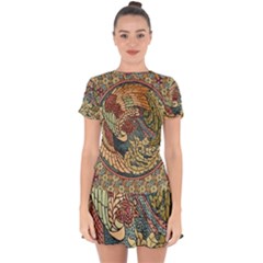 Wings Feathers Cubism Mosaic Drop Hem Mini Chiffon Dress by Wegoenart