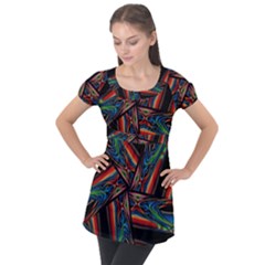 Abstract Art Pattern Puff Sleeve Tunic Top by Wegoenart