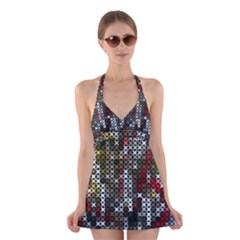 Christmas Cross Stitch Background Halter Dress Swimsuit  by Wegoenart