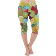 Fruit Picture Drawing Illustration Lightweight Velour Cropped Yoga Leggings by Wegoenart