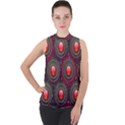 Abstract Circle Gem Pattern Mock Neck Chiffon Sleeveless Top View1