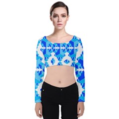 Blue Background Cubes Abstract Wallpapers Velvet Long Sleeve Crop Top by Wegoenart