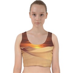 Desert Sun Landscape Sunset Dune Velvet Racer Back Crop Top by Wegoenart