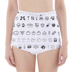 Vegan Vegetarian Icons Food Eat High-waisted Bikini Bottoms by Wegoenart