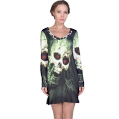 Screaming Skull Human Halloween Long Sleeve Nightdress by Wegoenart