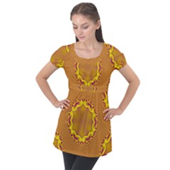 Abstract Fractal Pattern Washed Out Puff Sleeve Tunic Top by Wegoenart