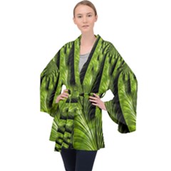 Fractal Background Abstract Green Velvet Kimono Robe by Wegoenart