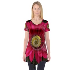 Fantasy Flower Fractal Blossom Short Sleeve Tunic  by Wegoenart