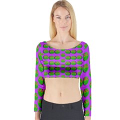 The Happy Eyes Of Freedom In Polka Dot Cartoon Pop Art Long Sleeve Crop Top by pepitasart