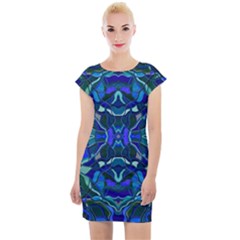 Abstract #8   I   Aqua Blues 6000 Cap Sleeve Bodycon Dress by KesaliSkyeArt