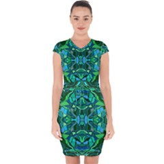 Abstract #8   I   Blues & Greens 6000 Capsleeve Drawstring Dress  by KesaliSkyeArt