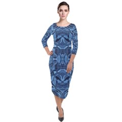 Abstract #8   I   Blues 6000 Quarter Sleeve Midi Velour Bodycon Dress by KesaliSkyeArt