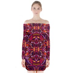 Abstract #8   I   Carmine 6000 Long Sleeve Off Shoulder Dress by KesaliSkyeArt