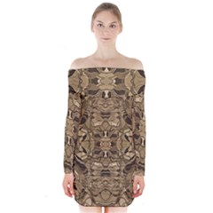 Abstract #8   Ii   Antiqued 6000 Long Sleeve Off Shoulder Dress by KesaliSkyeArt