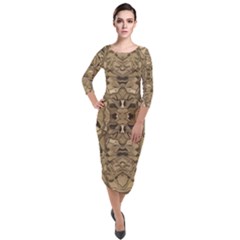 Abstract #8   Ii   Antiqued 6000 Quarter Sleeve Midi Velour Bodycon Dress by KesaliSkyeArt