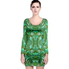 Abstract #8   Aqua Jungle 6000 Long Sleeve Bodycon Dress by KesaliSkyeArt