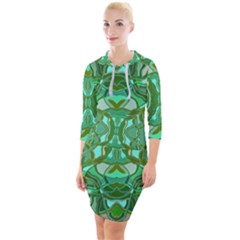 Abstract #8   Aqua Jungle 6000 Quarter Sleeve Hood Bodycon Dress by KesaliSkyeArt