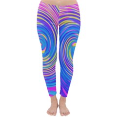 Cool Abstract Pink Blue And Yellow Twirl Liquid Art Classic Winter Leggings by myrubiogarden