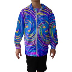 Cool Abstract Pink Blue And Yellow Twirl Liquid Art Hooded Windbreaker (kids) by myrubiogarden