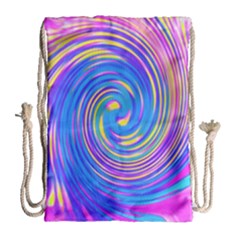 Cool Abstract Pink Blue And Yellow Twirl Liquid Art Drawstring Bag (large) by myrubiogarden