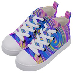 Cool Abstract Pink Blue And Yellow Twirl Liquid Art Kids  Mid-top Canvas Sneakers by myrubiogarden